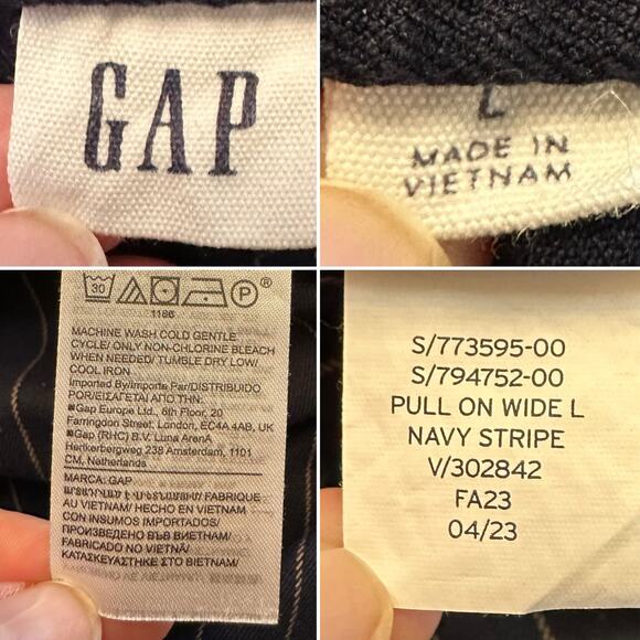 Gap Pull On Wide Leg Navy Stripe Pants Pockets Sz Large Elastic Waist - Picture 4 of 4